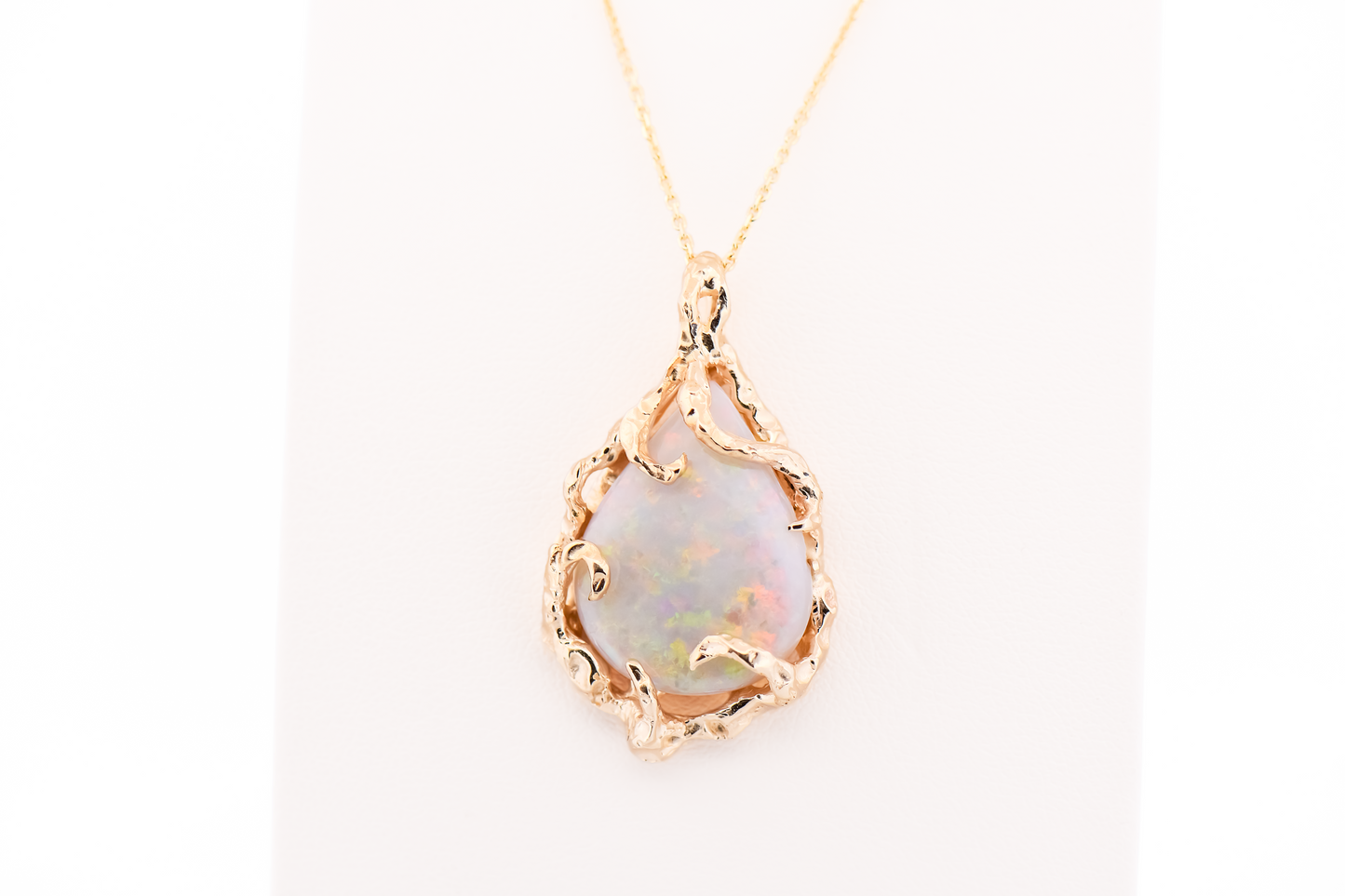 Amazing Brutalist Pendant - Coober Pedy Opal Set in Yellow Gold Coral Inspired Frame
