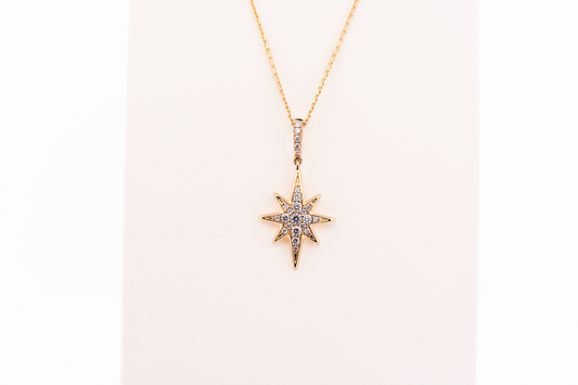 Modern 18k Yellow Gold & Diamond North Star Pendant