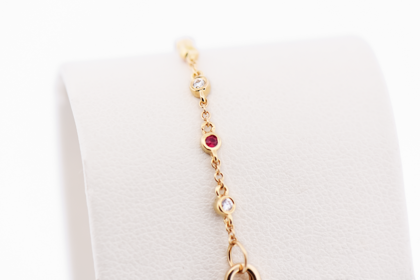 Dainty Bezel Set Ruby & Diamonds "By the Yard" Bracelet in 18k