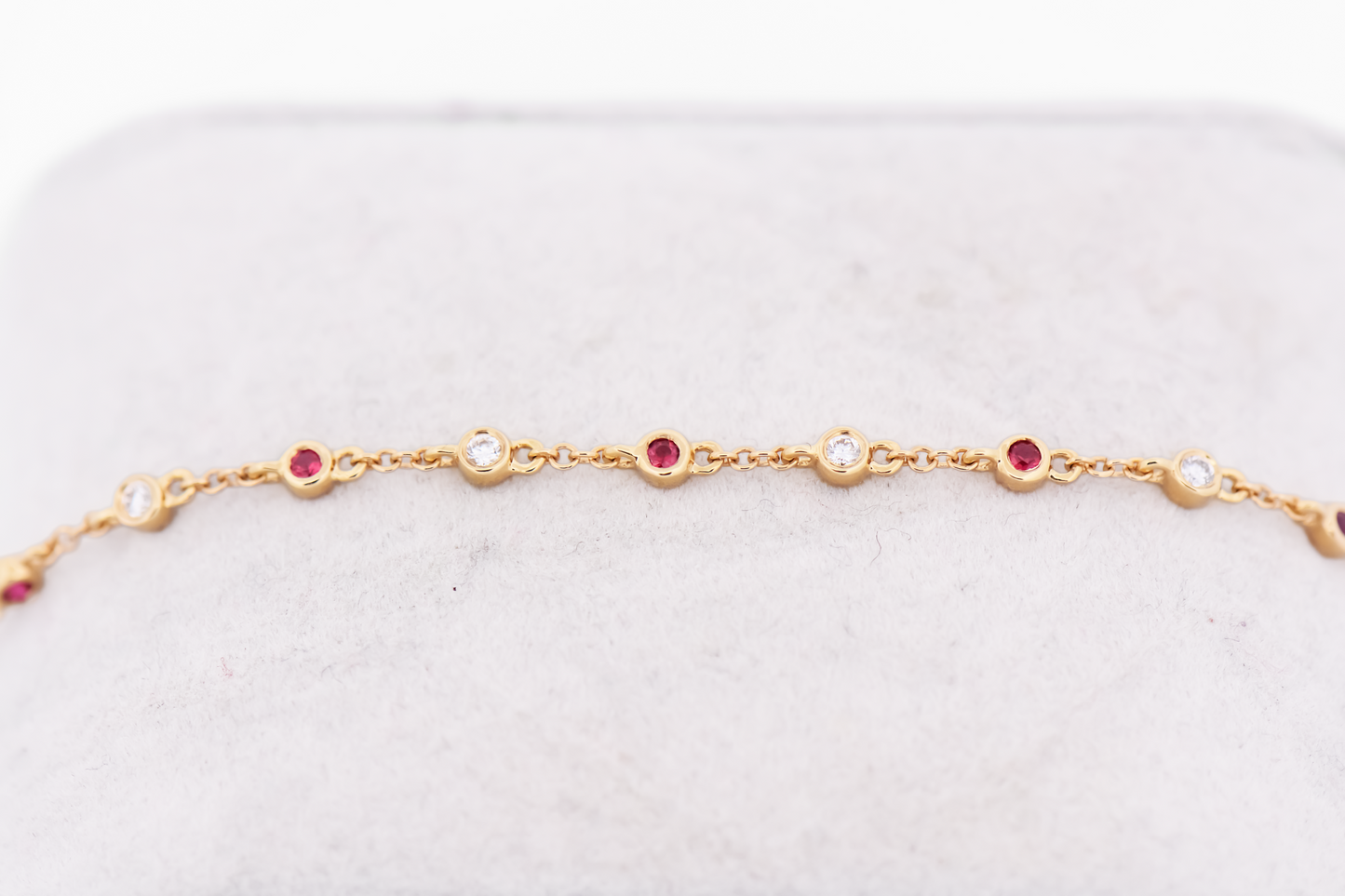 Dainty Bezel Set Ruby & Diamonds "By the Yard" Bracelet in 18k