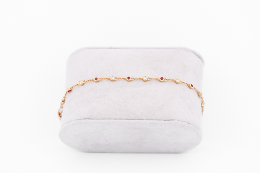 Dainty Bezel Set Ruby & Diamonds "By the Yard" Bracelet in 18k