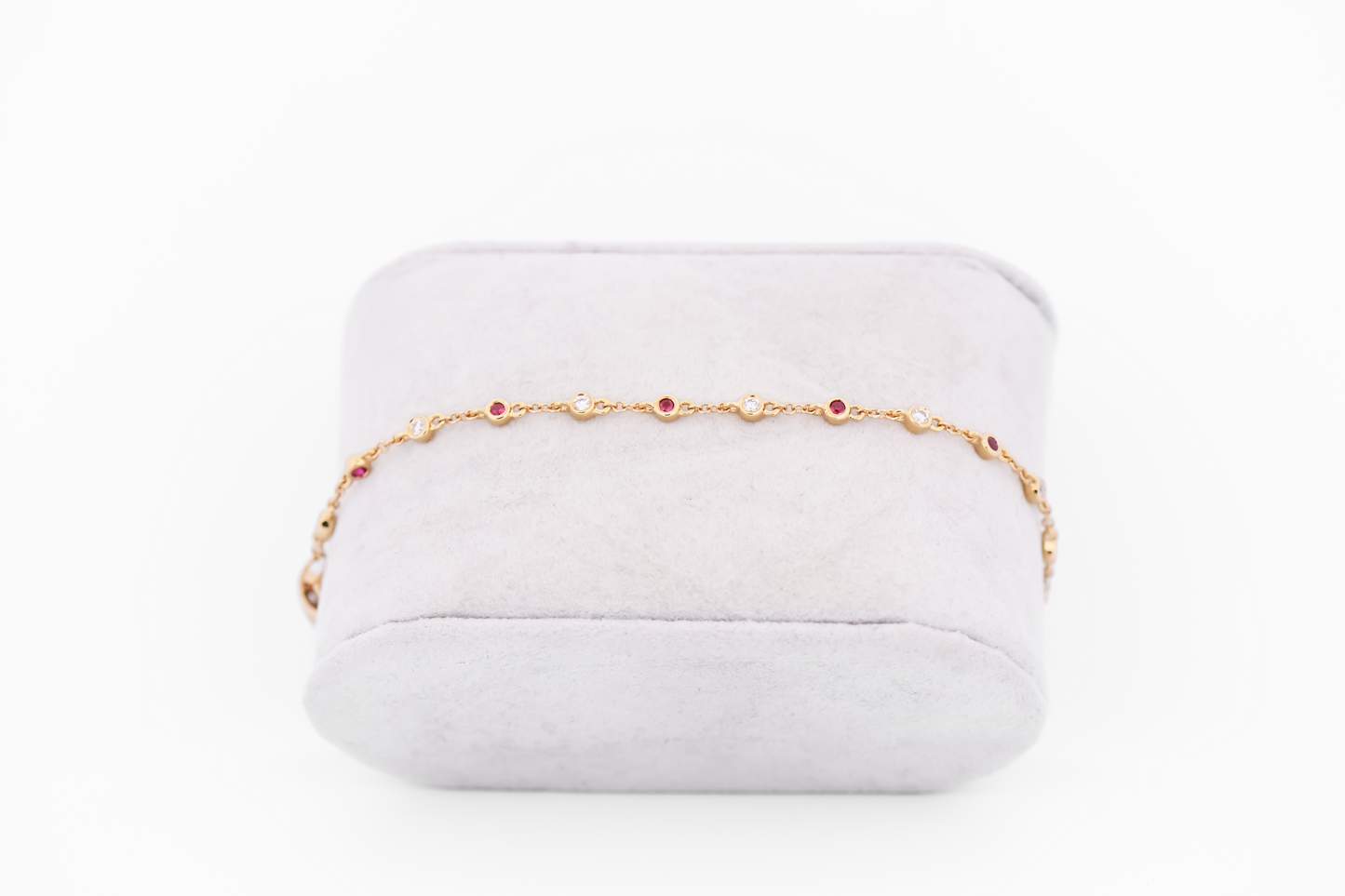 Dainty Bezel Set Ruby & Diamonds "By the Yard" Bracelet in 18k