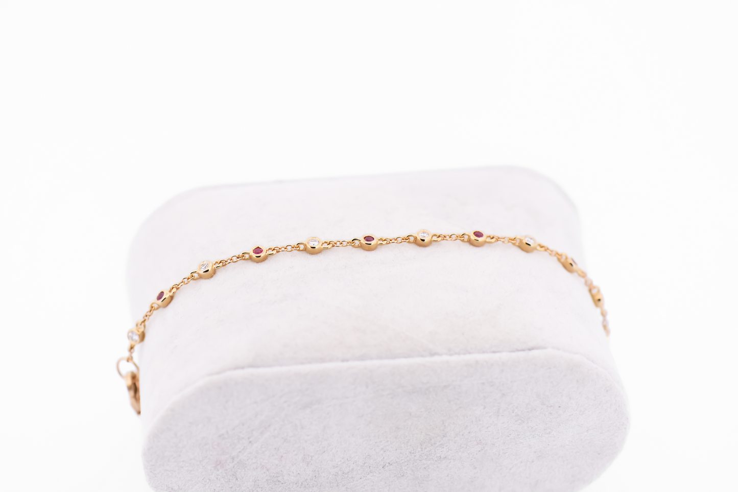 Dainty Bezel Set Ruby & Diamonds "By the Yard" Bracelet in 18k