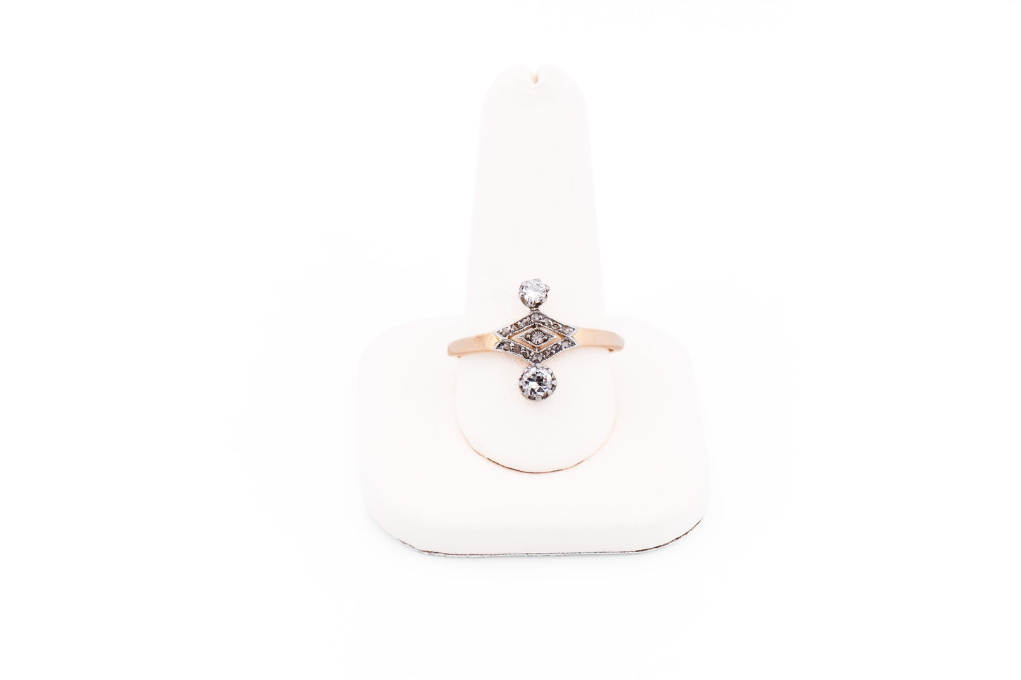Dainty Edwardian Diamond Toi et Moi Ring in Platinum Topped Yellow Gold