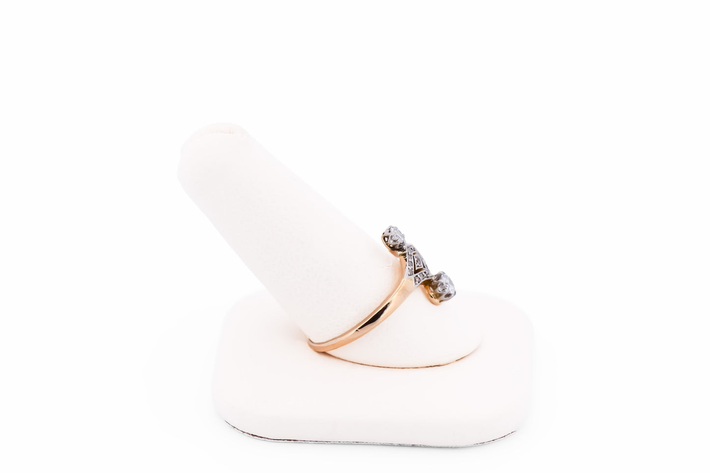 Dainty Edwardian Diamond Toi et Moi Ring in Platinum Topped Yellow Gold