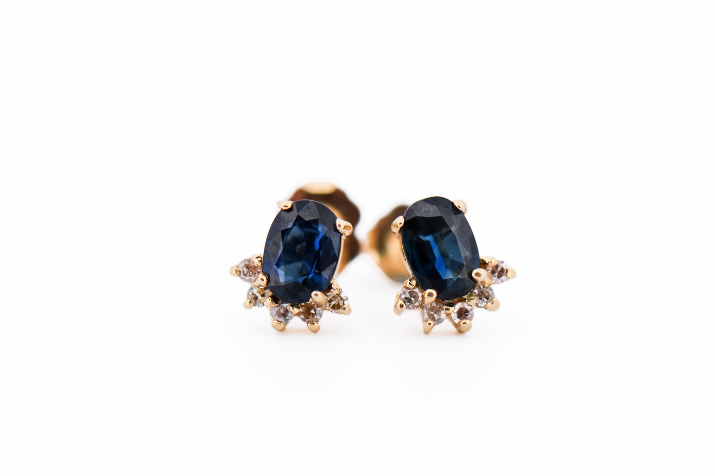Dainty Estate Midnight Blue Sapphire & Diamond Stud Earrings