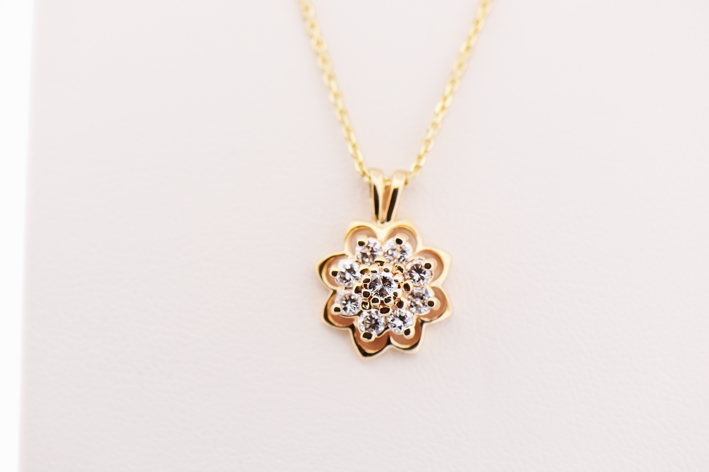 Dainty Floral Diamond Mandala Necklace in 18k Yellow Gold