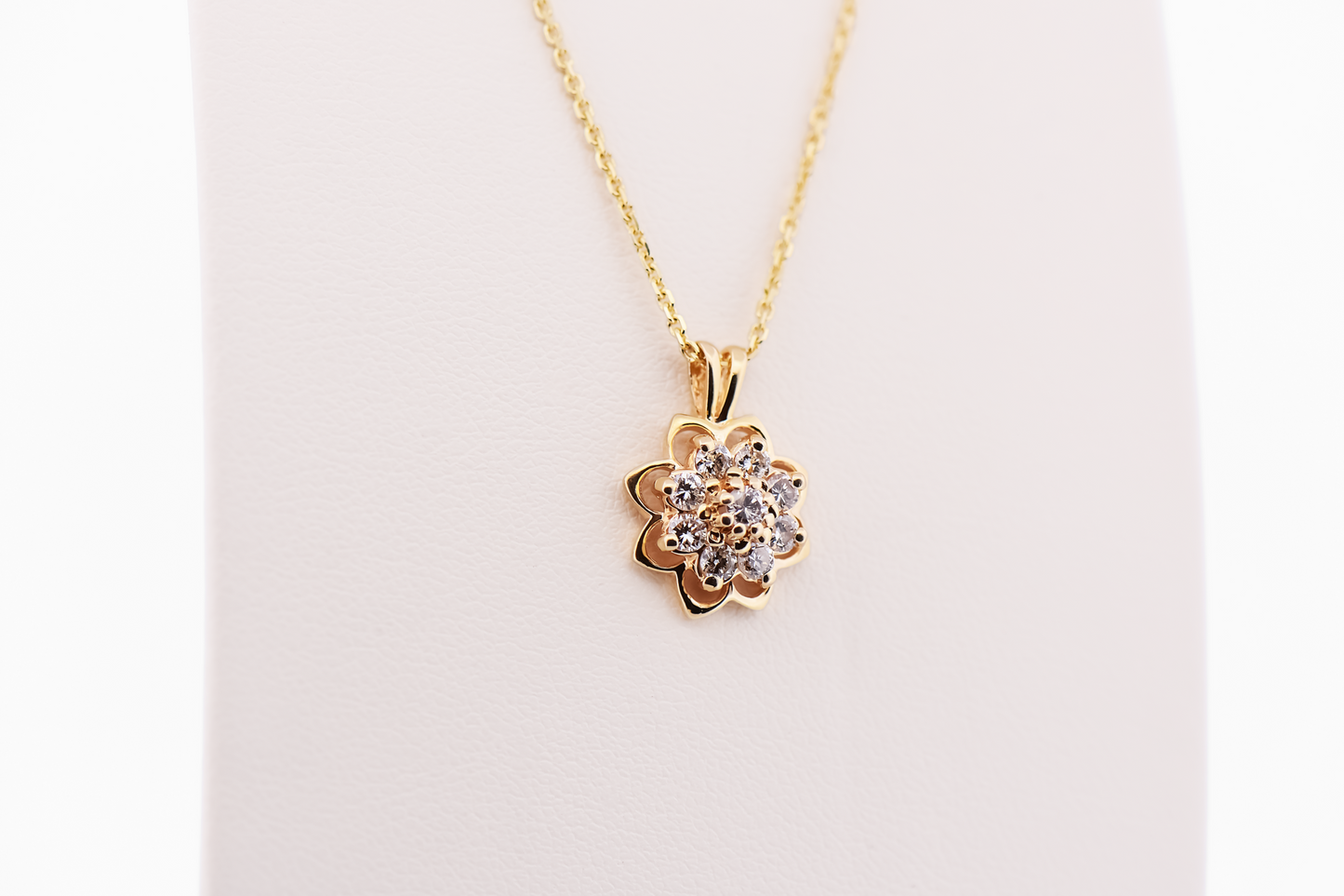 Dainty Floral Diamond Mandala Necklace in 18k Yellow Gold