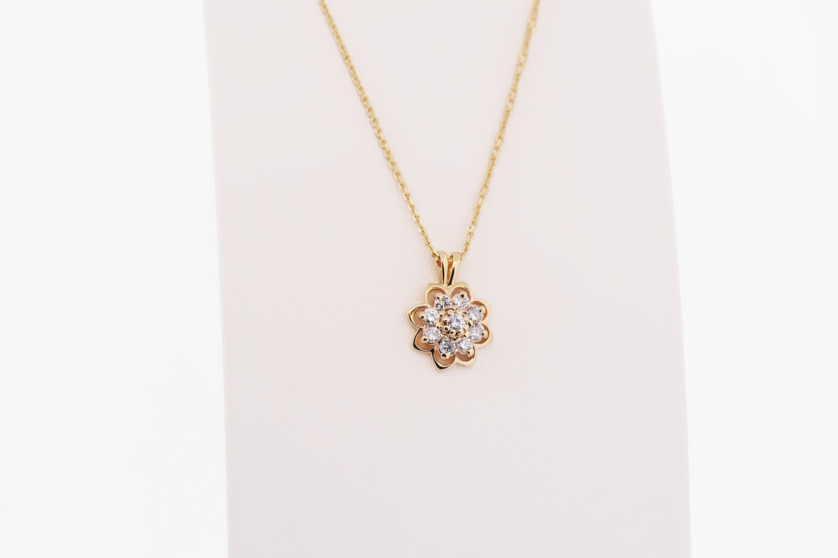 Dainty Floral Diamond Mandala Necklace in 18k Yellow Gold