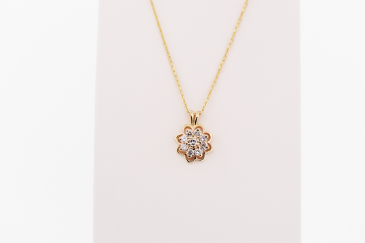 Dainty Floral Diamond Mandala Necklace in 18k Yellow Gold