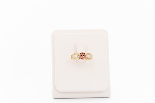 Dainty Imperial Topaz & Diamond 3-Stone Ring in Yellow Gold