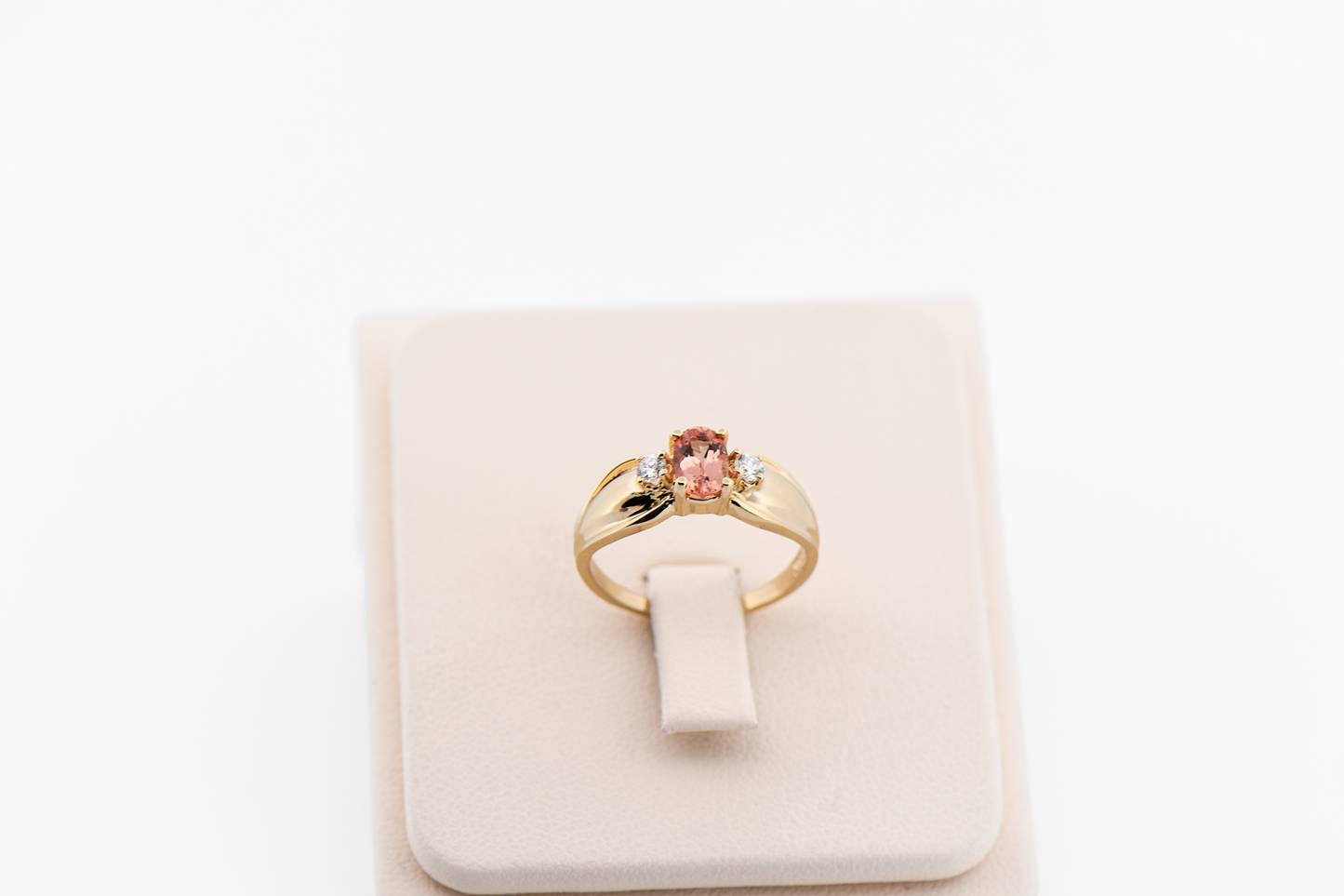 Dainty Imperial Topaz & Diamond 3-Stone Ring in Yellow Gold