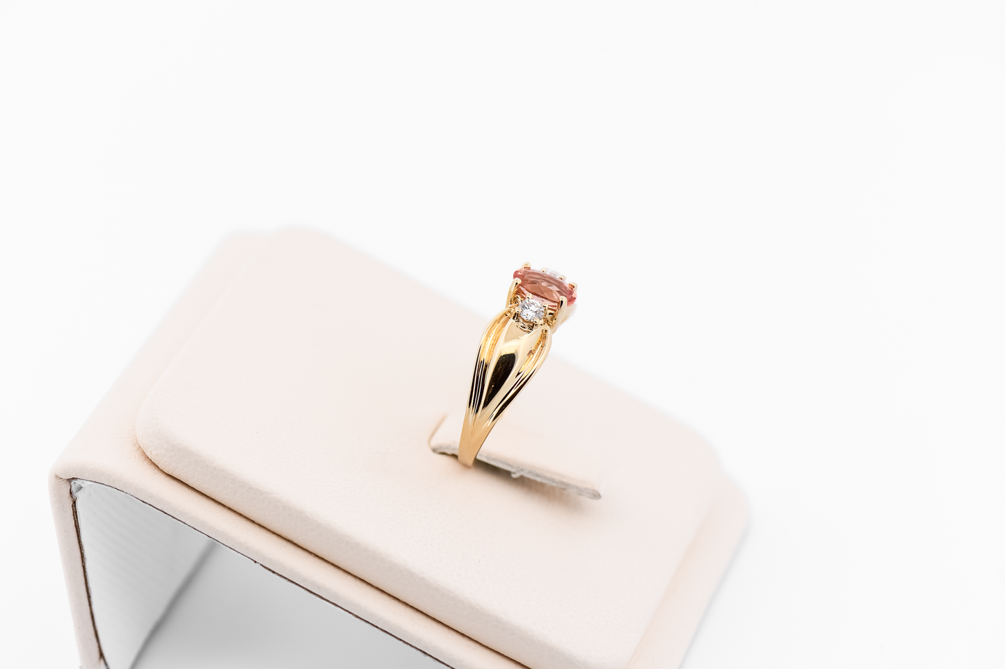 Dainty Imperial Topaz & Diamond 3-Stone Ring in Yellow Gold