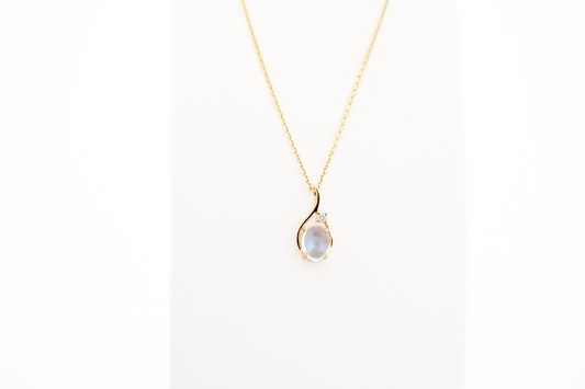 Dainty Moonstone & Diamond Pendant Custom Made in Yellow Gold