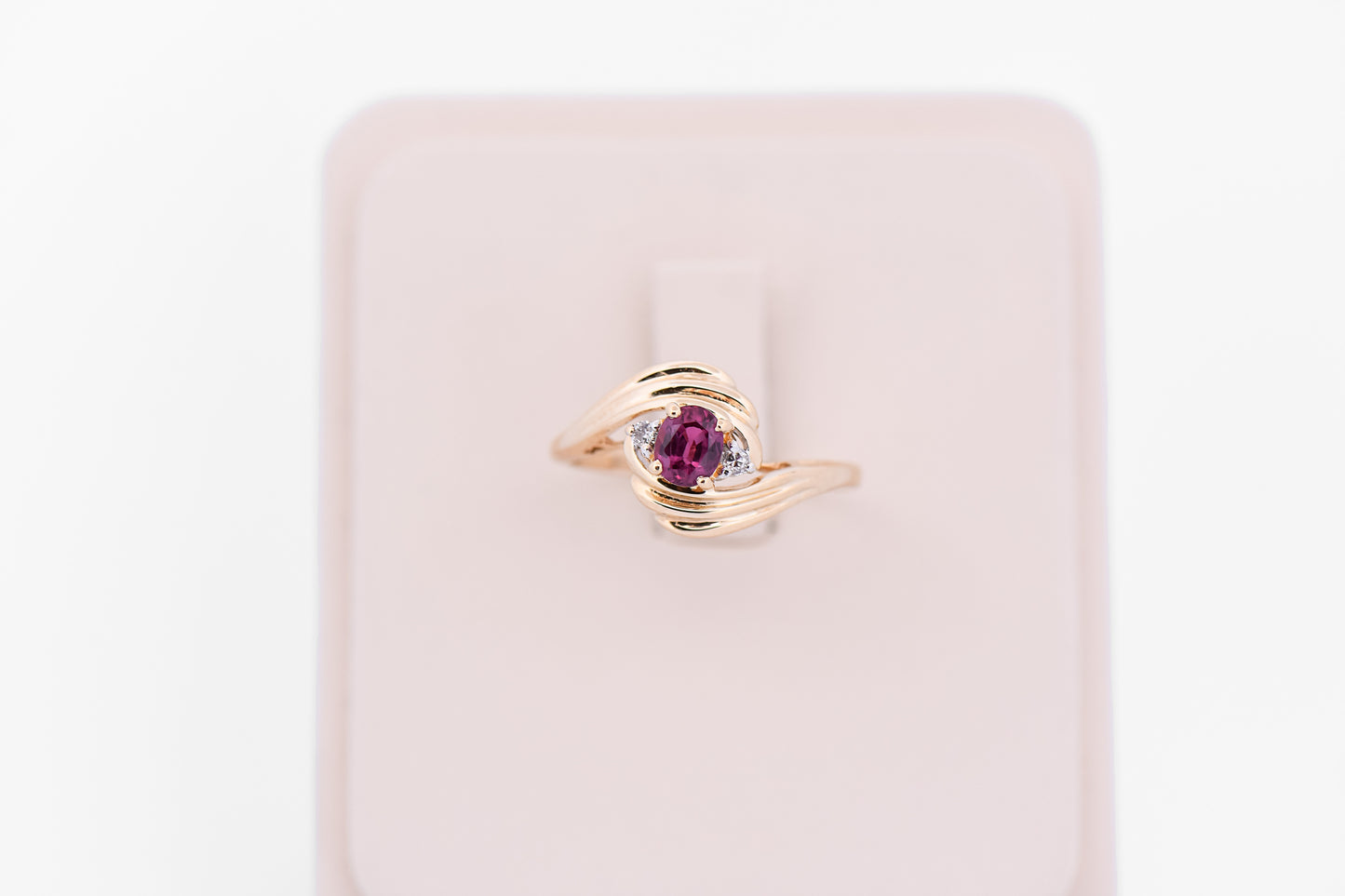 Dainty Swirly Bypass Ring with Purple Sapphire & Diamonds