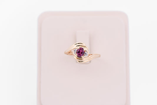 Dainty Swirly Bypass Ring with Purple Sapphire & Diamonds