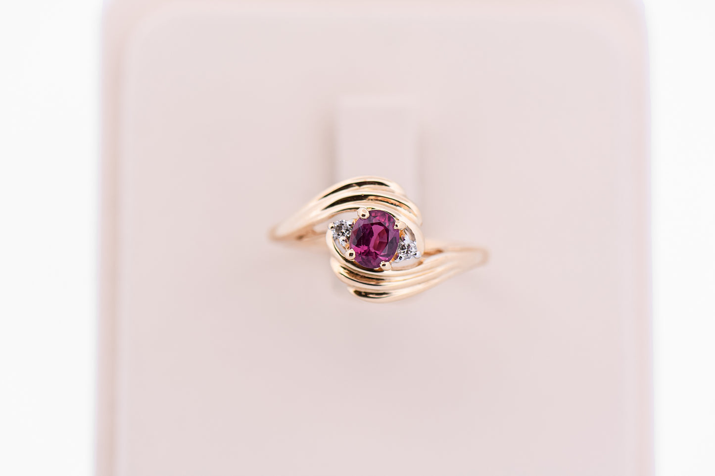 Dainty Swirly Bypass Ring with Purple Sapphire & Diamonds