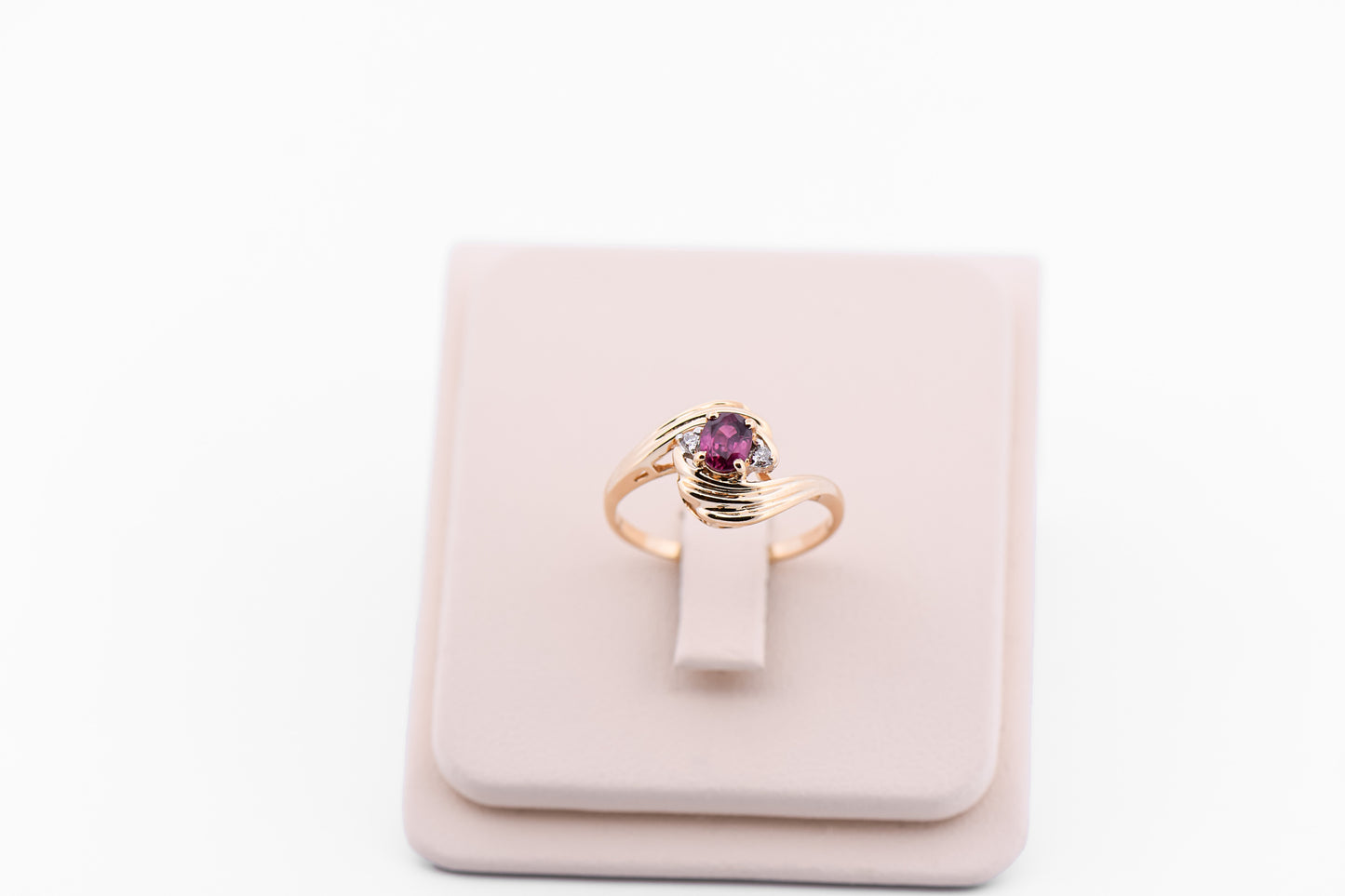 Dainty Swirly Bypass Ring with Purple Sapphire & Diamonds
