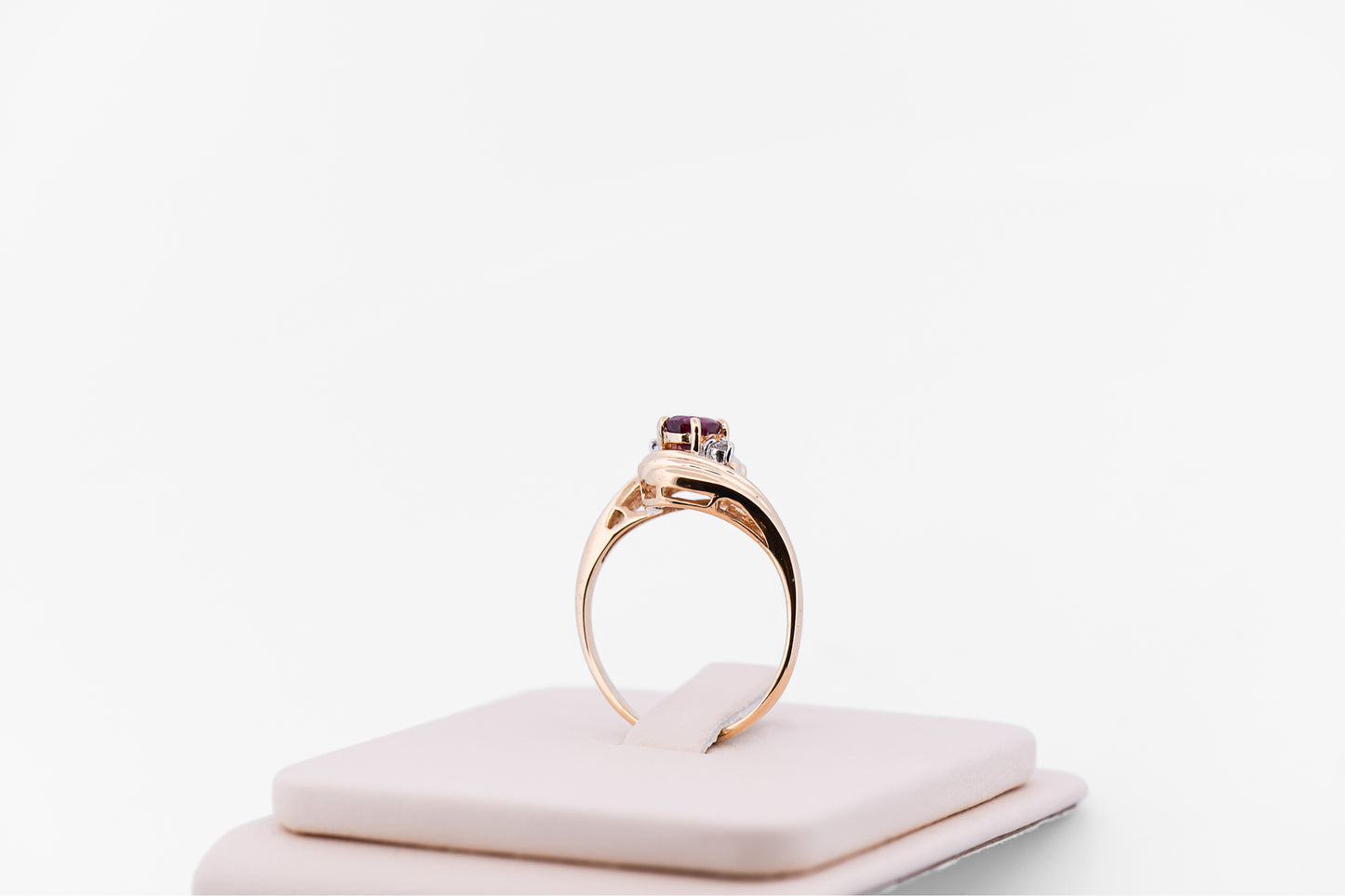Dainty Swirly Bypass Ring with Purple Sapphire & Diamonds