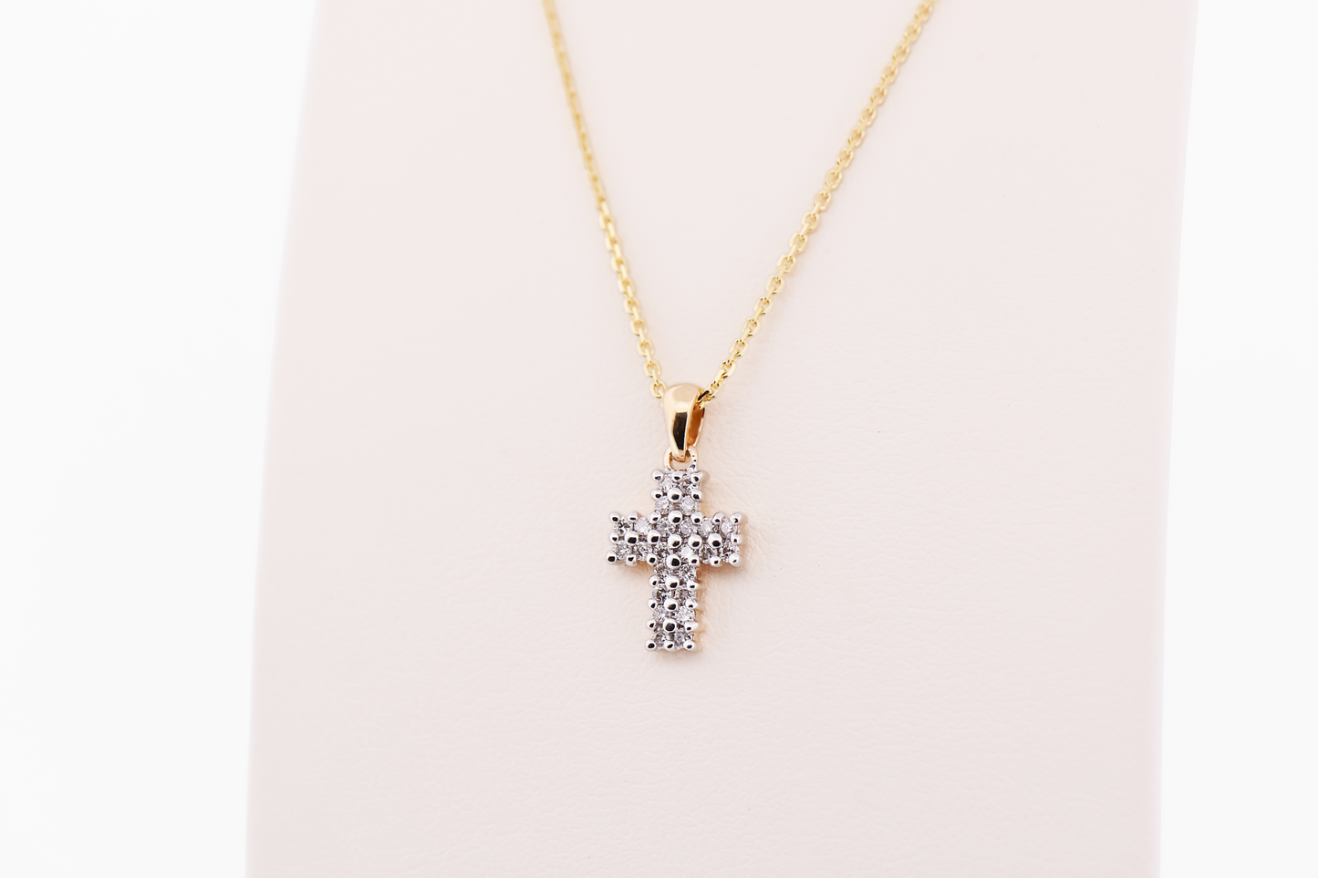 Dainty Two-Row Diamond Cross Pendant in Two-Tone Gold