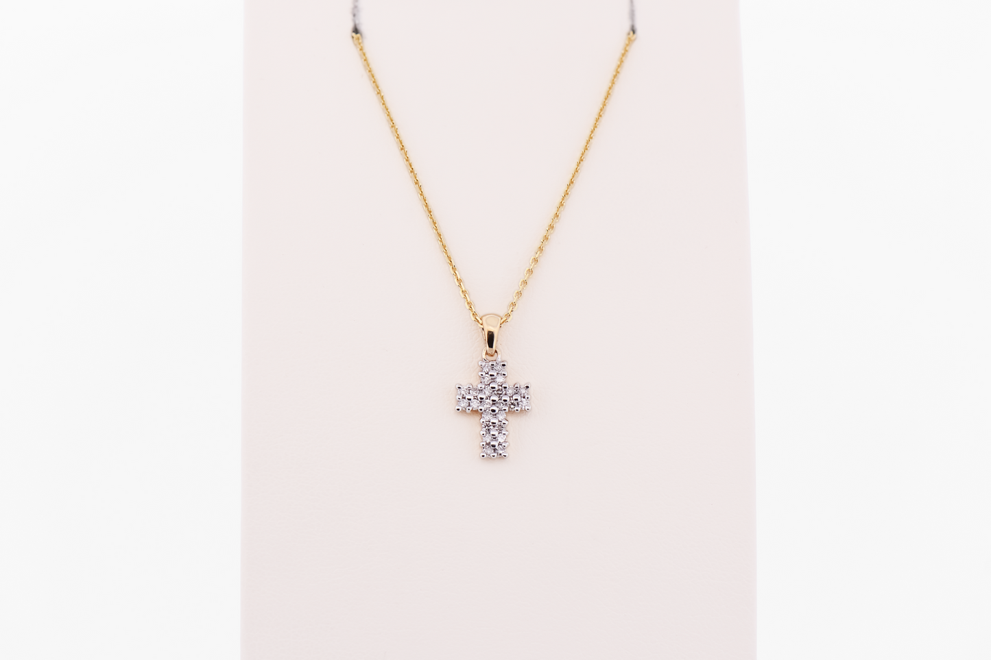Dainty Two-Row Diamond Cross Pendant in Two-Tone Gold