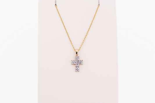 Dainty Two-Row Diamond Cross Pendant in Two-Tone Gold