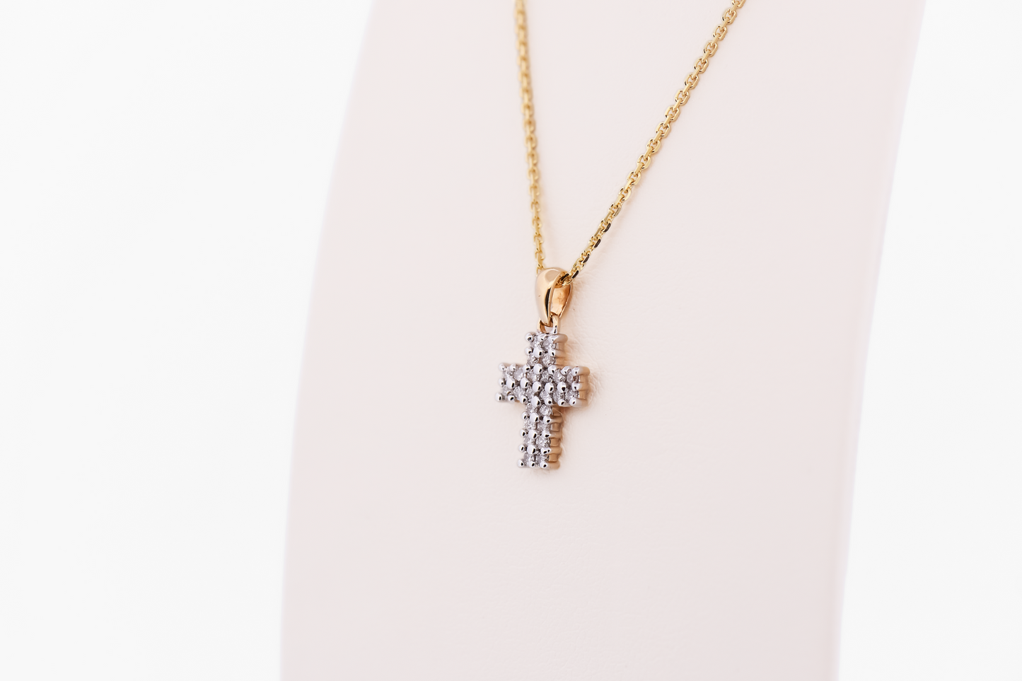 Dainty Two-Row Diamond Cross Pendant in Two-Tone Gold
