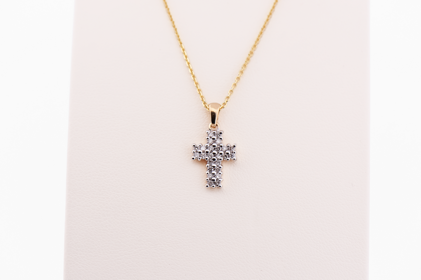 Dainty Two-Row Diamond Cross Pendant in Two-Tone Gold