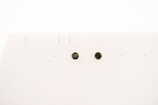 Dark Forest Green Tourmaline Stud Earrings in Yellow Gold