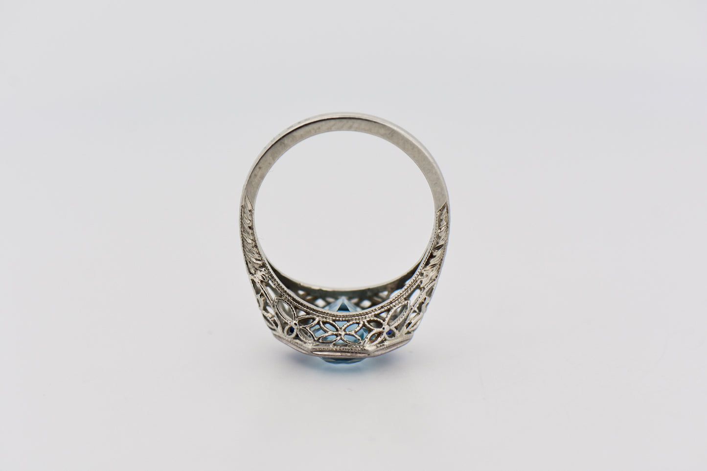 Art Deco Ring with Aquamarine & Sapphires
