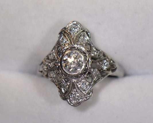 Nouveau Platinum Filigree & Diamond Cocktail Ring