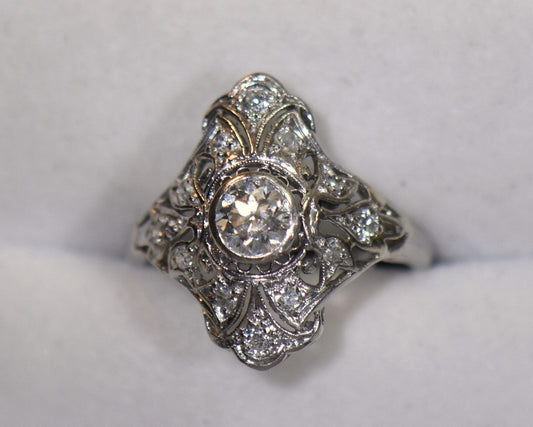 Nouveau Platinum Filigree & Diamond Cocktail Ring