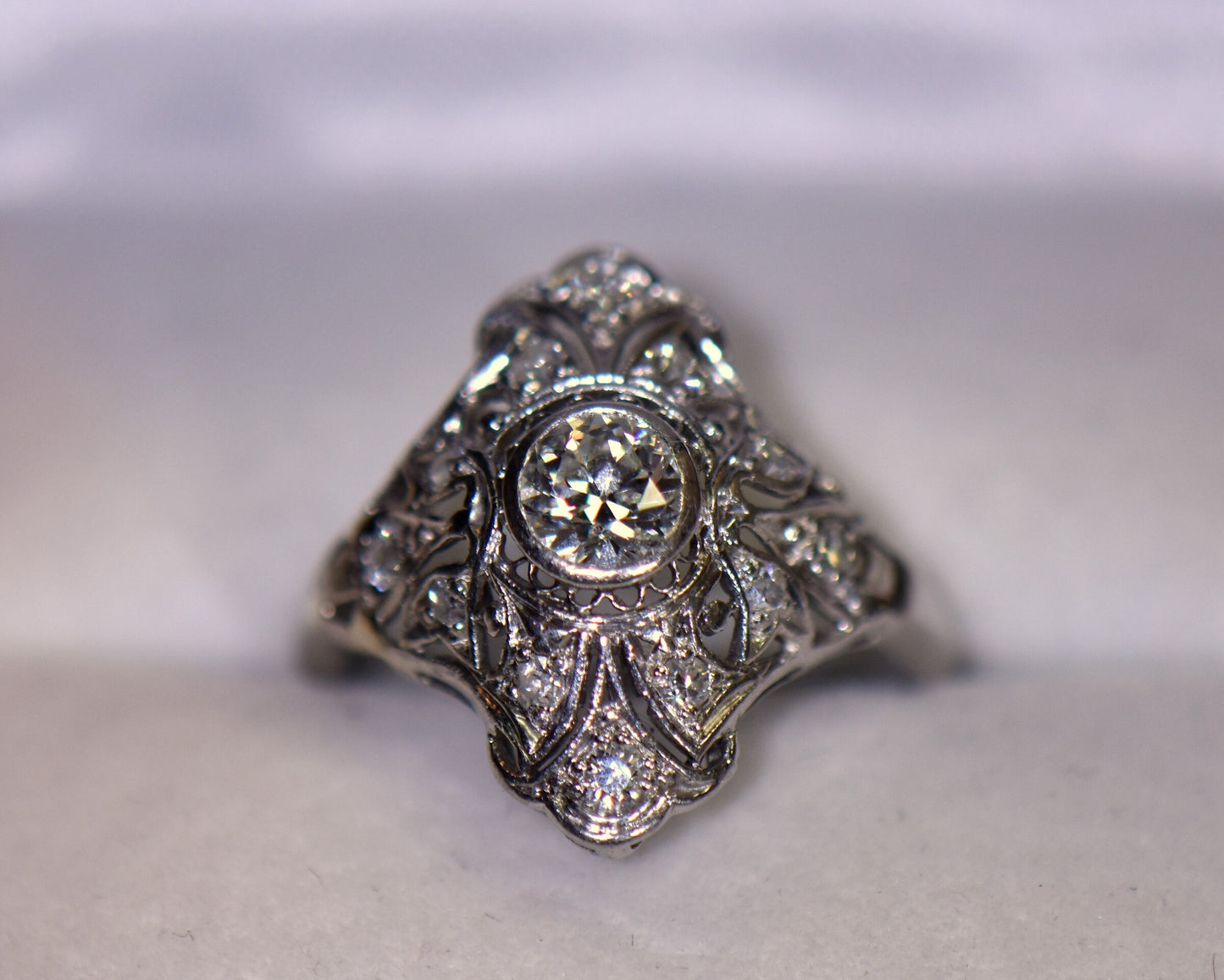 Nouveau Platinum Filigree & Diamond Cocktail Ring