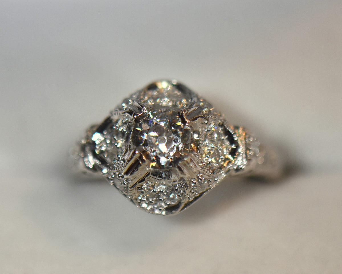 Sculptural Platinum Art Deco Diamond Engagement Ring