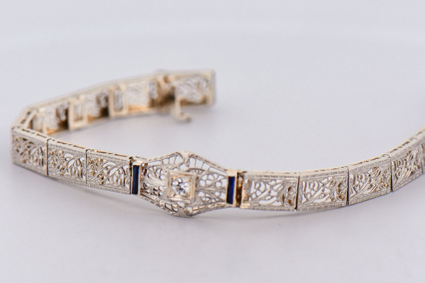 Art Deco Filigree Bracelet with Sapphires & Diamond