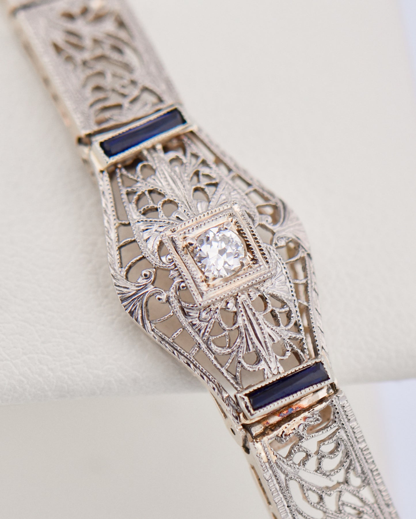 Art Deco Filigree Bracelet with Sapphires & Diamond