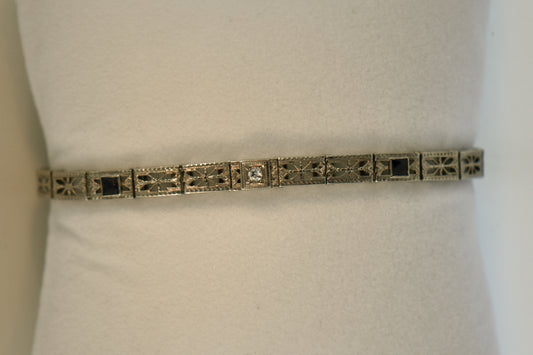 Art Deco Filigree Line Bracelet with Diamond Accent