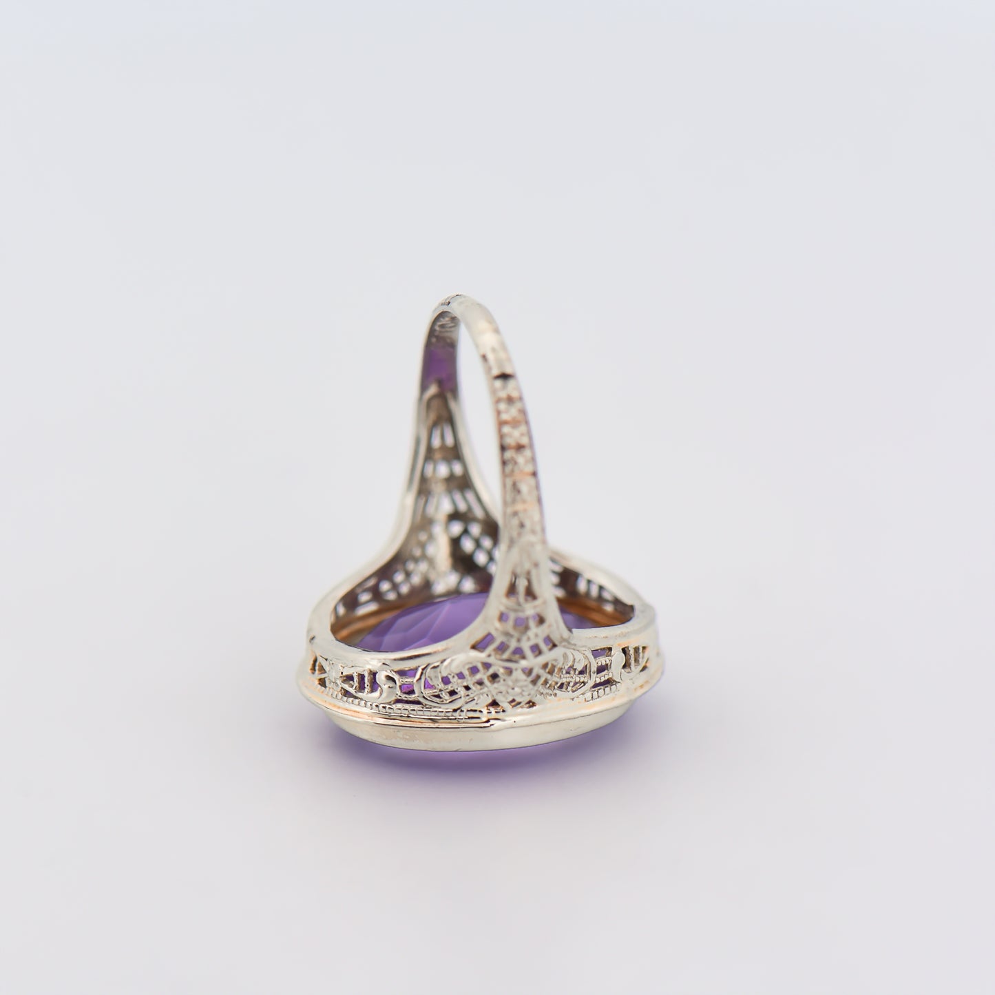 Art Deco Filigree Amethyst Ring in 18k White Gold