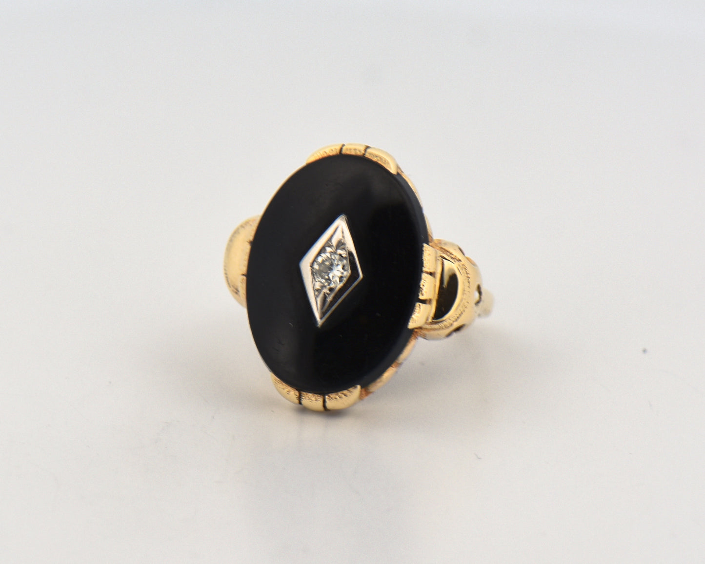 Deco Oval Tablet Onyx Ring with Diamond Center