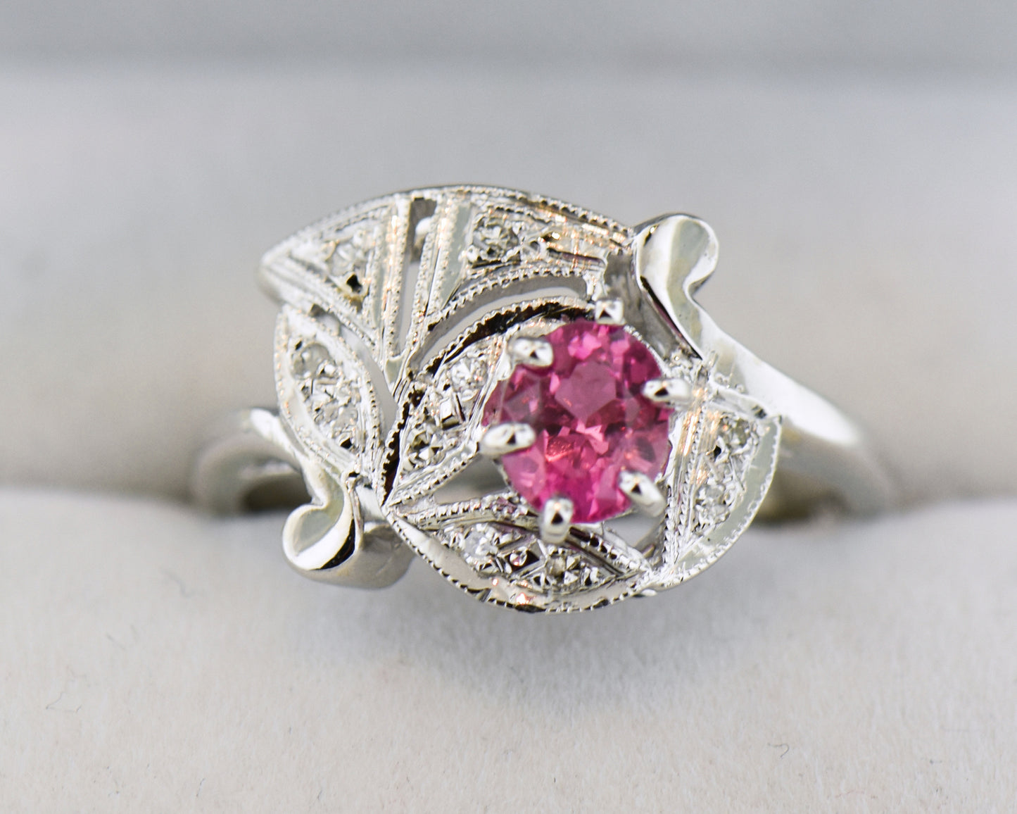 Art Deco Ring with Pink-Orange Padparadscha Sapphire