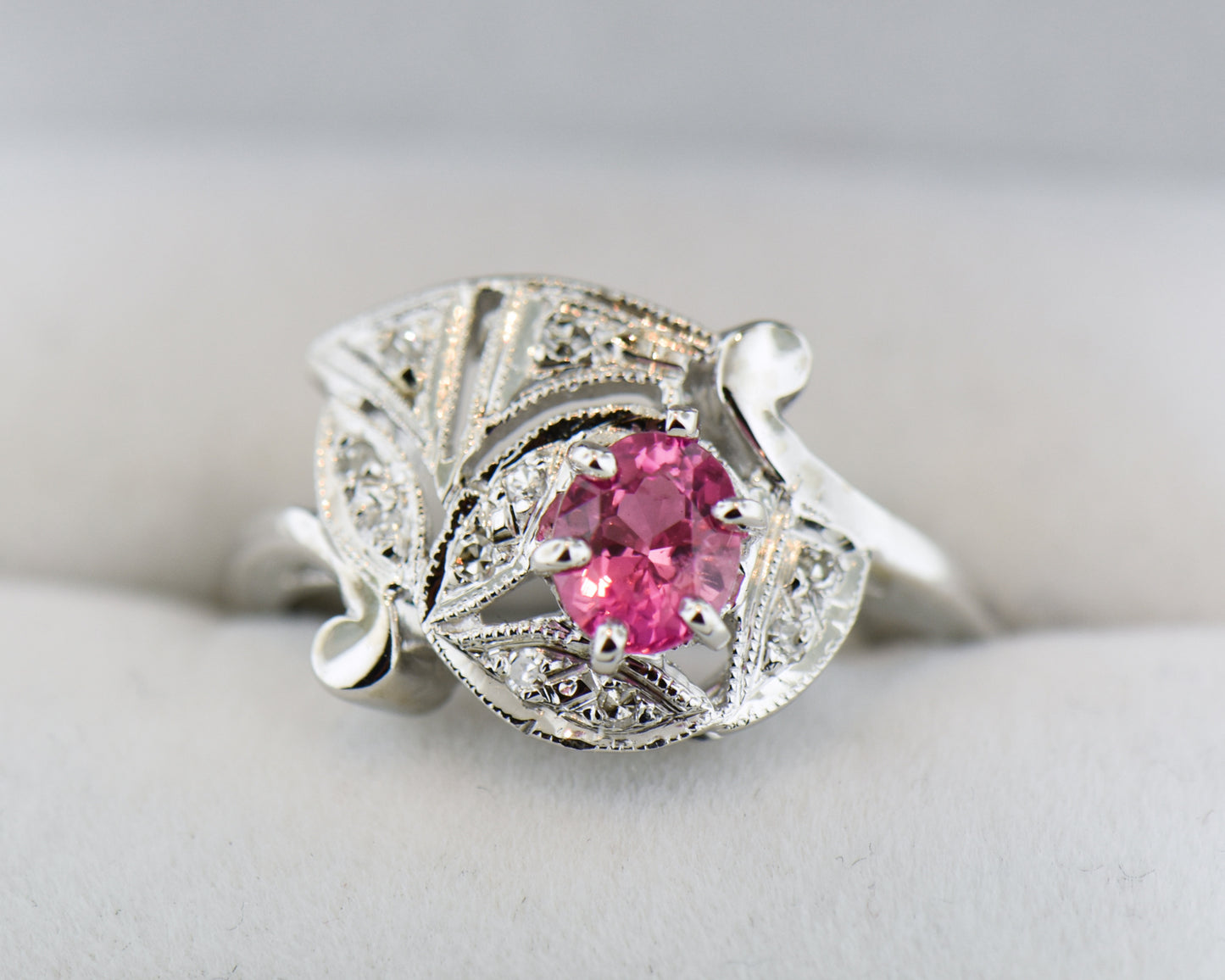 Art Deco Ring with Pink-Orange Padparadscha Sapphire
