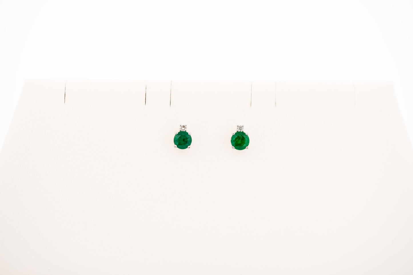Deep Green Emerald Stud Earrings with Diamond Accents