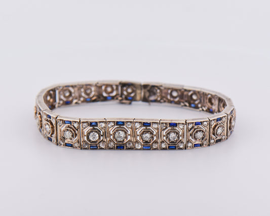 Art Deco Sterling Silver Bracelet with Synthetic Sapphires