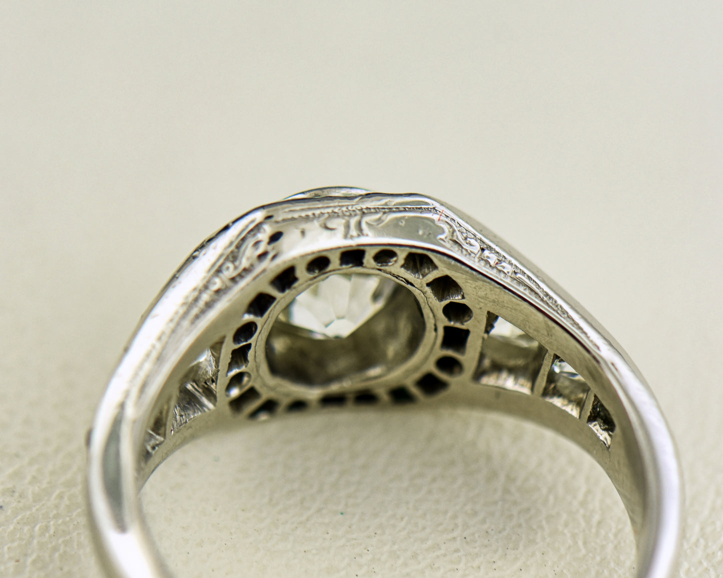 Art Deco Target Ring with Emeralds & Mine Cut Diamonds