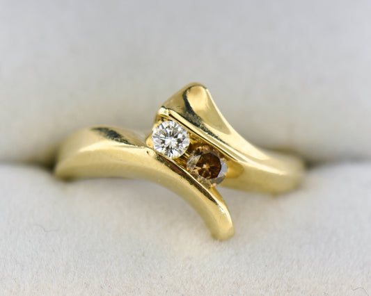 Freeform Gold Ring with Champagne & White Diamond