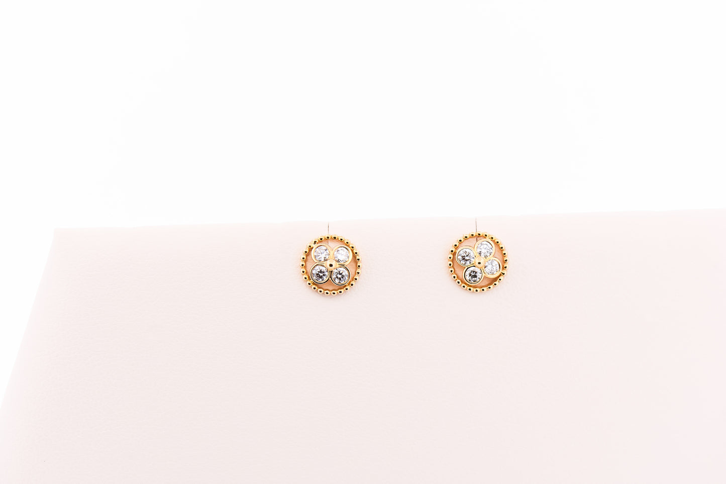 Diamond Cluster Stud Earrings with Yellow Gold Rope Border