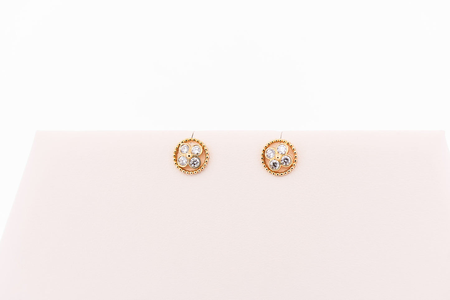 Diamond Cluster Stud Earrings with Yellow Gold Rope Border
