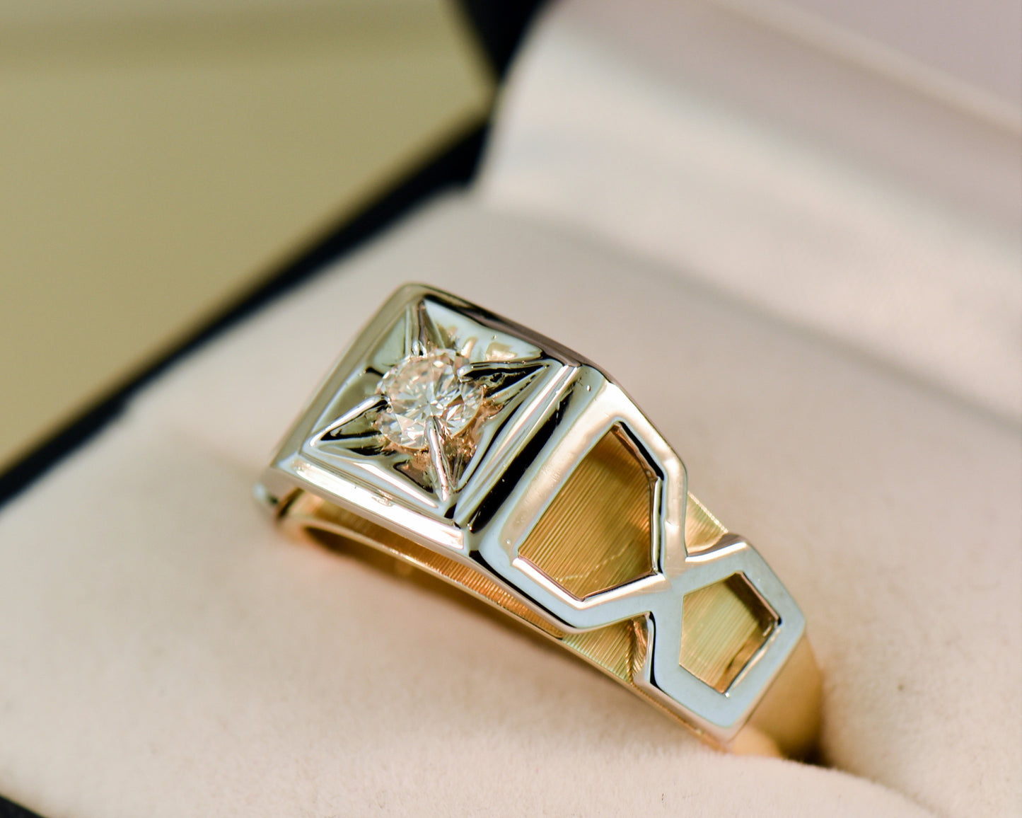 Mid-Century Gent's Two-Tone Diamond Ring
