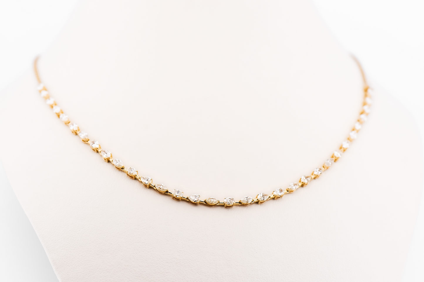Diamond "Half Riviera" Necklace Set with Fancy Shaped Diamonds in Yellow Gold