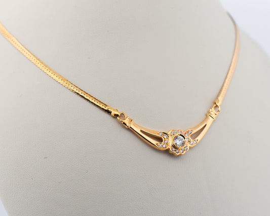 Estate 18k Gold and Diamond Necklace, Chevron Style